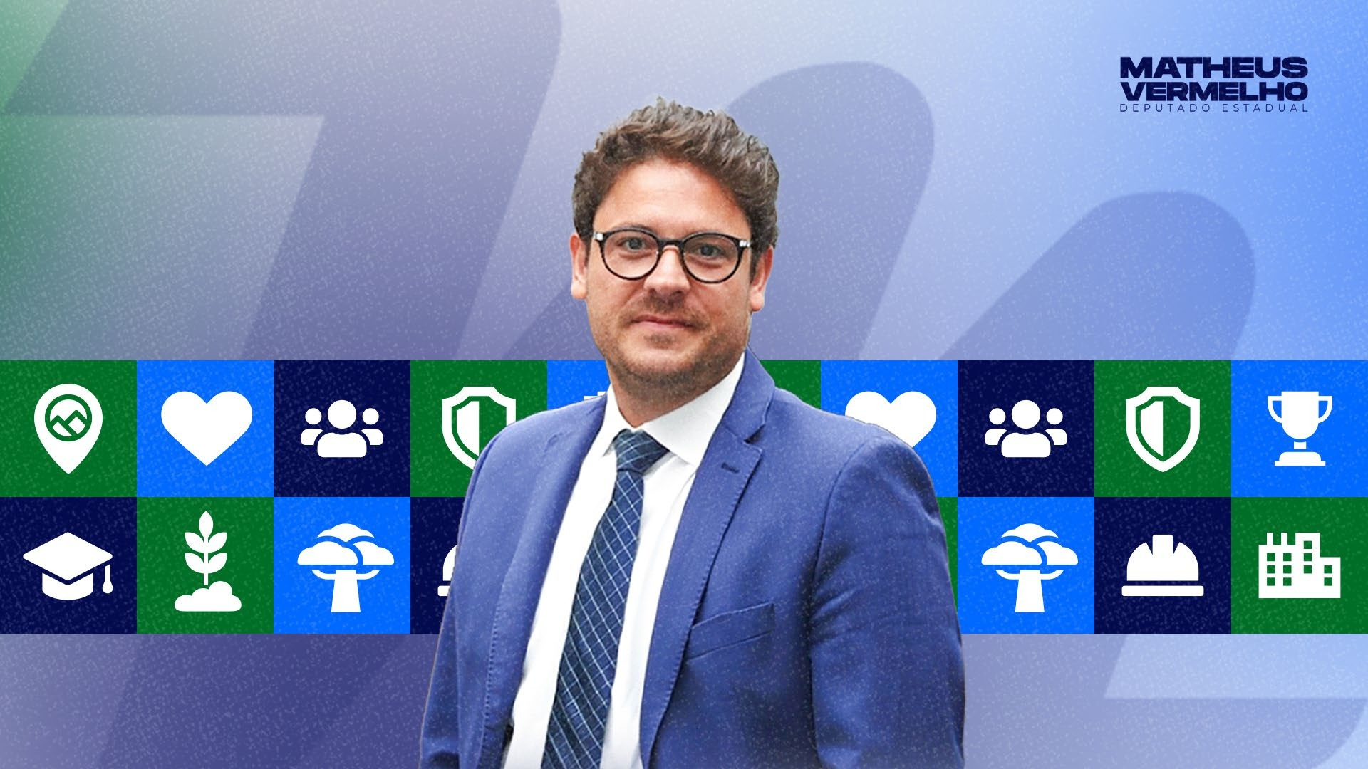 Matheus Vermelho, Deputado Estadual, com as bandeiras do mandato: turismo, saúde, pessoas, segurança, educação, agropecuária, infraestrutura e municípios